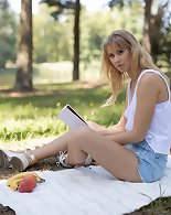 Hot innocent babe getting seduced by a horny mature lesbian in the park